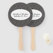 Elegante bruiloft zwart wit geschoven Damask Handwaaier (Voorkant en achterkant)