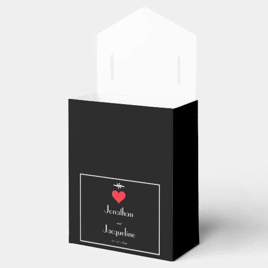 Elegante bruiloft Zwart Wit & Rood Hart Dank u Bedankdoosjes (Geopend)
