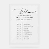 Elegante bruiloft zwart | Wit Welkom en Tijdlijn Acryl Bord (Voorkant)