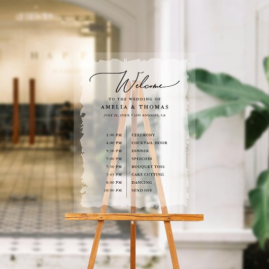 Elegante bruiloft zwart | Wit Welkom en Tijdlijn Acryl Bord