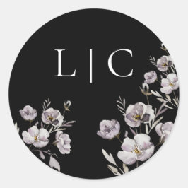 Elegante bruiloft zwarte waterverf bloem ronde sticker