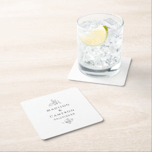 Elegante bruiloften bladeren namen & datum zwart w kartonnen onderzetters