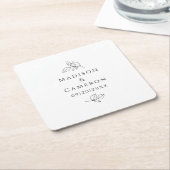 Elegante bruiloften bladeren namen & datum zwart w kartonnen onderzetters (Schuin)