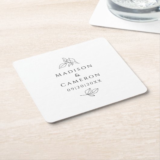 Elegante bruiloften bladeren namen & datum zwart w kartonnen onderzetters (Schuin)