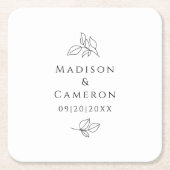 Elegante bruiloften bladeren namen & datum zwart w kartonnen onderzetters (Voorkant)