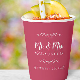 Elegante Bruiloften Heren & Dames Koppel Magenta R Papieren Bekers