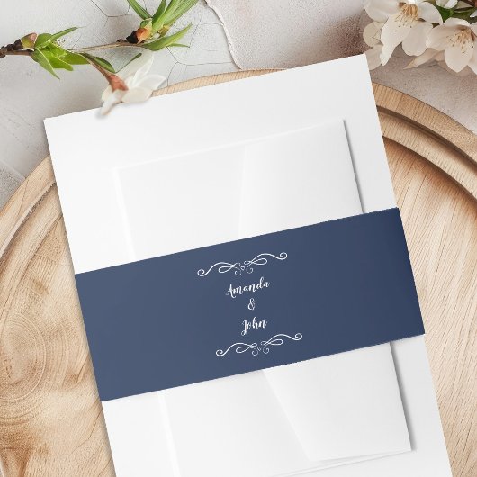 Elegante bruiloften Romantische kalligrafie Navy B Uitnodigingen Wikkel