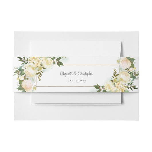 Elegante bruiloften Roos Bloemen Gouden Lijst groe Uitnodigingen Wikkel (Voorkant Voorbeeld)