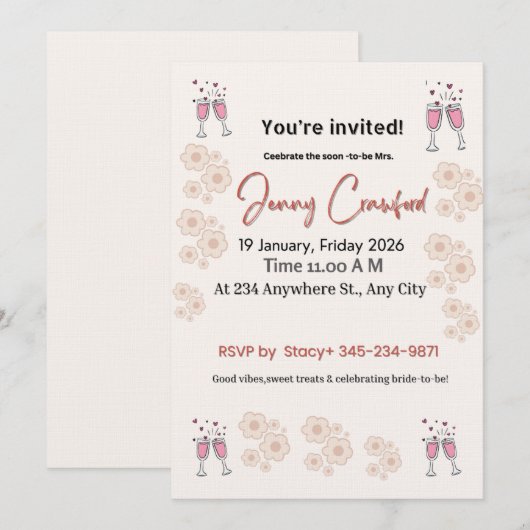 Elegante bruiloftfeest uitnodiging | Printbaar & o (Voorkant / Achterkant)