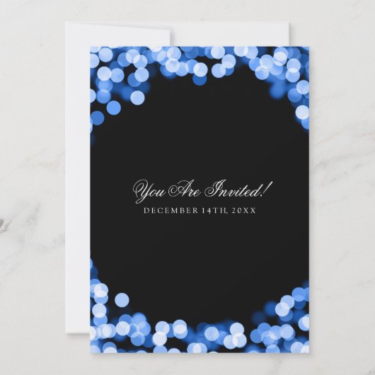 Elegante bruiloftsblauwe sprankelende lichten kaart (Achterkant)