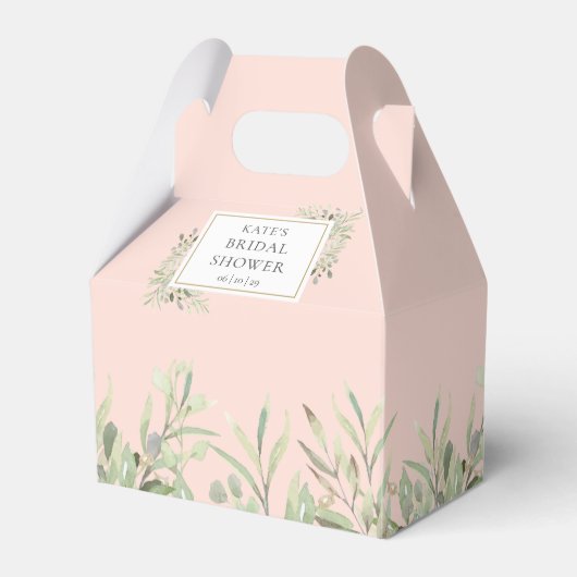 Elegante bruiloftsbruiloftsgroene bladeren roze ro bedankdoosjes (Voorkant Zijde)