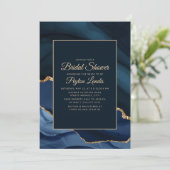 Elegante bruiloftsdouche in navyblauw met goud mar kaart (Staand voorkant)