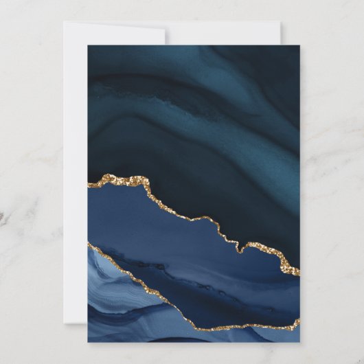 Elegante bruiloftsdouche in navyblauw met goud mar kaart (Achterkant)