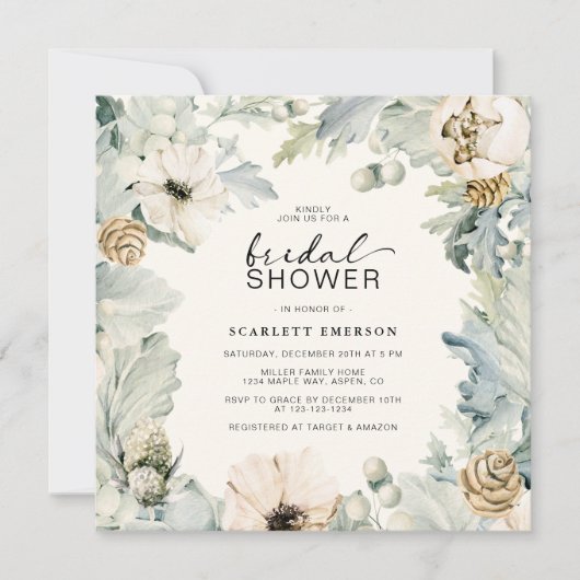 Elegante Bruiloftsdouche met Bloemen Kaart (Voorkant)