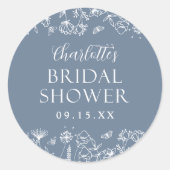 Elegante Bruiloftsdouche met Bloemen Ronde Sticker (Voorkant)