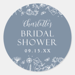 Elegante Bruiloftsdouche met Bloemen Ronde Sticker