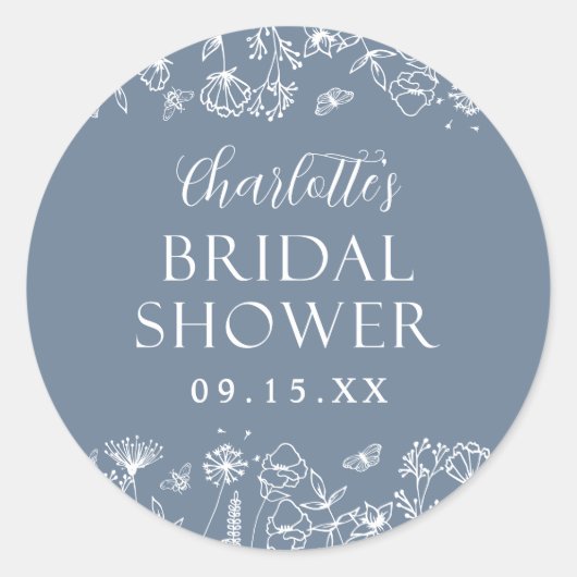 Elegante Bruiloftsdouche met Bloemen Ronde Sticker (Voorkant)