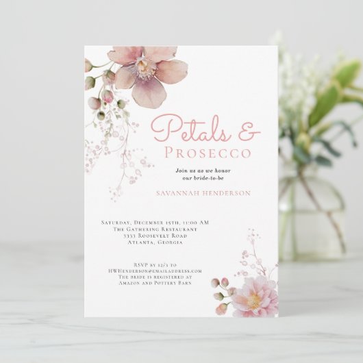 Elegante bruiloftsfeest met bloemblaadjes en Prose Kaart (Staand voorkant)