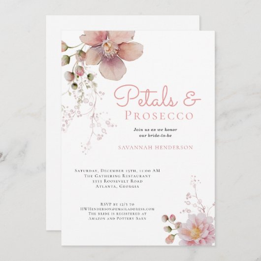 Elegante bruiloftsfeest met bloemblaadjes en Prose Kaart (Voorkant / Achterkant)