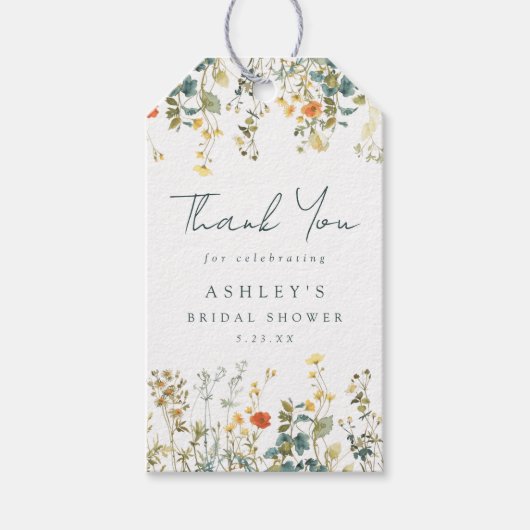 Elegante bruiloftsfeest met wilde bloemen cadeaulabel (Voorkant)