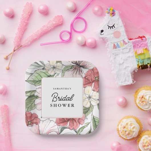 Elegante bruiloftsfeest met zomerbloemen papieren bordje (Feest)