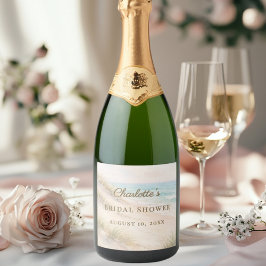 Elegante bruiloftsfeest strand kust sparkling wijnetiket