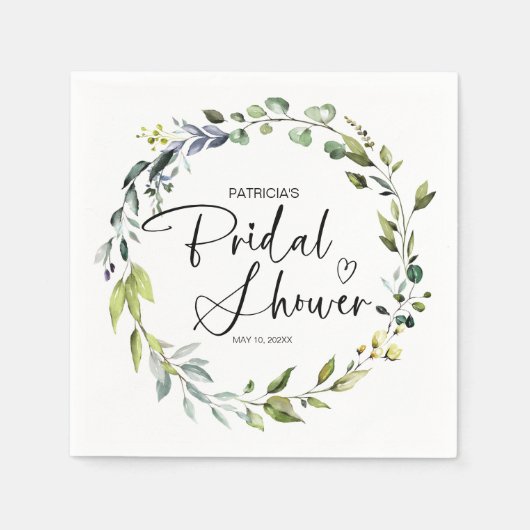 Elegante Bruiloftsontvangst met Groene Accenten Servet (Voorkant)