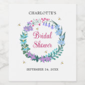 Elegante bruiloftsshower bloemige wilde bloemen kr wijn etiket (Enkel label)