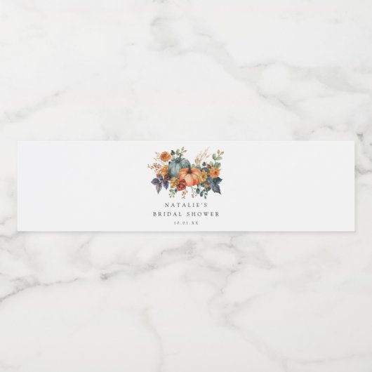 Elegante Bruiloftsshower in de herfst Waterfles Etiket (Enkel label)