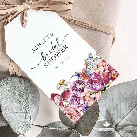 Elegante Bruiloftsshower met Bloemen Cadeaulabel