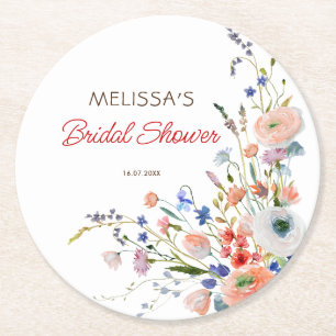 Elegante Bruiloftsshower met Bloemen Ronde Kartonnen Onderzetter