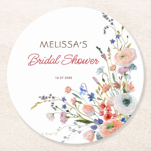 Elegante Bruiloftsshower met Bloemen Ronde Kartonnen Onderzetter (Voorkant)