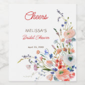 Elegante Bruiloftsshower met Bloemen Wijn Etiket (Enkel label)