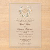 Elegante Bruin en Crème Bloemen Islamitische bruil Acryl Uitnodigingen (Voorkant)