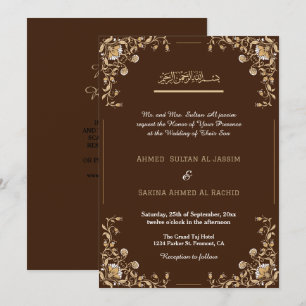 Elegante Bruin Goud Islamitische Moslim Trouwkunst Kaart