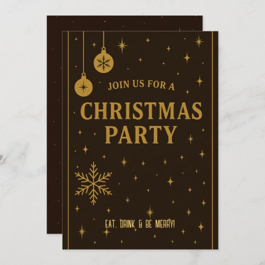 Elegante Bruin & Goud Kerstfeest Uitnodigingen (Voorkant / Achterkant)