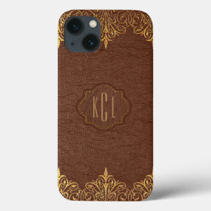 Elegante  bruin lederen gouden accenten Case-Mate iPhone case