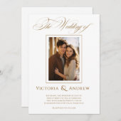 Elegante Bruin & Wit Huwelijksuitnodiging & Foto Kaart (Voorkant / Achterkant)
