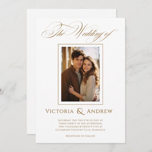 Elegante Bruin & Wit Huwelijksuitnodiging & Foto Kaart (Voorkant / Achterkant)