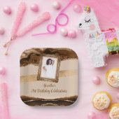 Elegante bruine agaat foto uitnodiging papieren bordje (Feest)