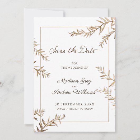Elegante bruine bladgroei herfsttrouw save the date (Voorkant)