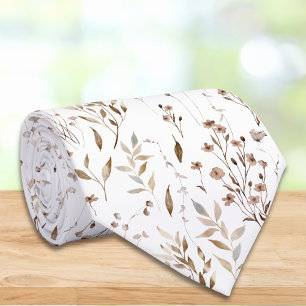 Elegante Bruine Bloem Bloemmotief Botanisch Patroo Stropdas