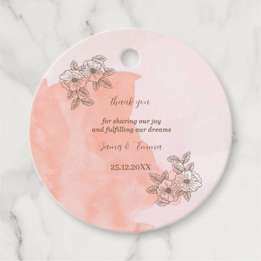 Elegante Bruine Bloem Custom Wedding Bedankjes Labels (Voorkant)