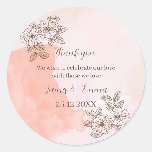 Elegante Bruine Bloem Custom Wedding Ronde Sticker (Voorkant)