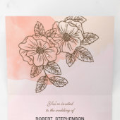 Elegante bruine bloem Gepersonaliseerd bruiloft Drieluik Uitnodiging (Binnenzijde eerst)