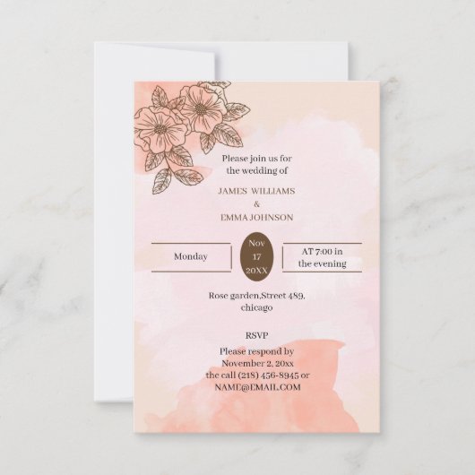 Elegante bruine bloem gepersonaliseerde bruiloft kaart (Voorkant)