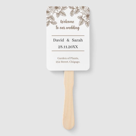 Elegante bruine bloem gepersonaliseerde bruiloft p handwaaier (Voorkant)