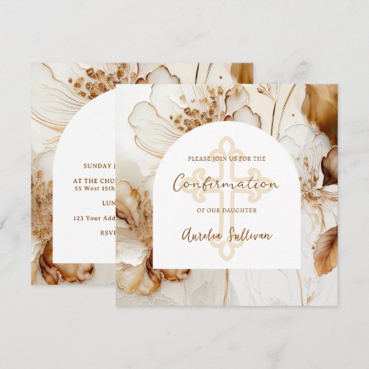 Elegante bruine bloemen bevestiging uitnodiging (Voorkant / Achterkant)