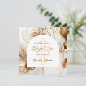 Elegante bruine bloemen doop uitnodiging (Staand voorkant)