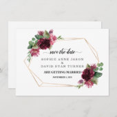 Elegante bruine bloemen gouden lijst bruiloft save the date (Voorkant / Achterkant)